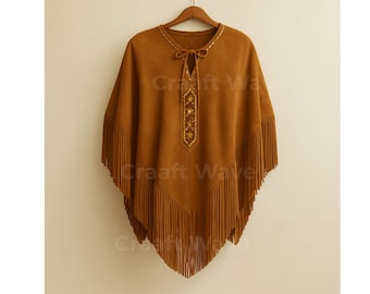 Handmade Suede Fringe Poncho | Beaded Western Cape | Boho Cowgirl Outerwear