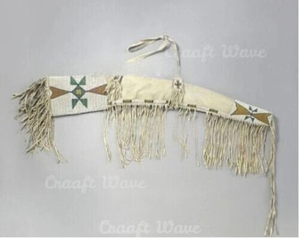 Fourreau de fusil perlé fait main | Étui à fusil en cuir suédé de style Sioux | Housse de selle western