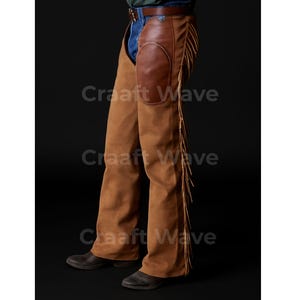 Handmade Western Cowboy Chaps with Fringes, Suede Leather Pants, Durable Riding Chaps for Men, Stylish Suede Leather Chap
