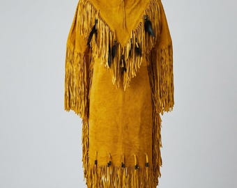 Western Women Suede Fringe Dress | Native-Inspired Beaded Powwow-Regalia  Gown | Cowgirl Tribal Lakota Outfit