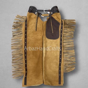 Western Cowboy Fringed Suede Leather Chaps for Men,  Handmade Riding Chaps, Rustic Western Style Pants, Durable and Stylish Ranchwear