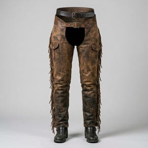 Handmade Distressed Leather Fringe Chaps | Rustic Western Riding Pants | Cowgirls Cowboy Rodeo Gear