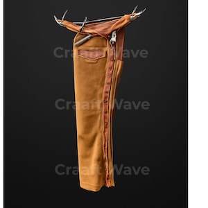 Men&#39;s Western Cowboy Suede Leather Chaps with Fringes, Riding Chaps, Durable Leather Pants for Riding,  Western Style Leather Chap