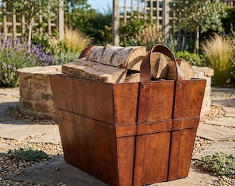 Panier carré en cuir fait main à bois de chauffage | Porte-bûches d'intérieur pour cheminée | Organiseur pour la maison Hearth | Support de stockage