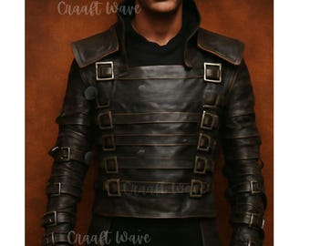 Męski czarny skórzany płaszcz cosplay | Kurtka kostiumowa steampunk gotycki | Ręcznie robiony strój fantasy
