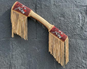 Housse d'arme à feu en daim et perles de tigre d'inspiration autochtone | Fourreau tribal à franges pour fusil | Mallette d'armes Western Seed-Beeds
