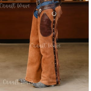 Handmade Suede Cowboy Fringe Chaps | Western Horse-Riding Festival Outfit | Shotgun Ranch Work Wear