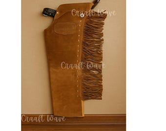 Calças de couro camurça estilo cowboy para homem | Calças com franjas feitas à mão | Roupa de rodeio estilo faroeste