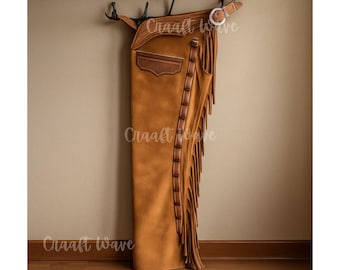Men's Suede Leather Cowboy Chaps With Fringe | Western Rodeo Pants | Handmade Riding Gear