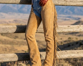 Handmade Cowgirl Suede Fringe Chaps | Western Women's Riding Gear | Custom Ranch & Rodeo Style Gear