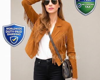 Tan Suede Leather Fringe Jacket | Vintage Western Cowgirl Boho Coat | Native-Inspired Women Outerwear