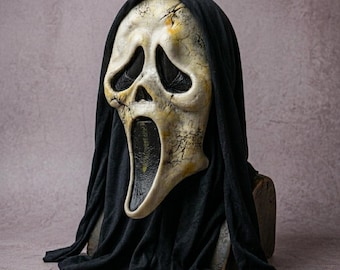 Masque d'horreur Ghostface hanté | Accessoire de cosplay effrayant Slasher en détresse | Déguisement effrayant d'Halloween