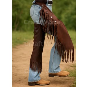 Suède chap in westernstijl, heren cowboy suède leren broek, stijlvolle suède chap voor bergen