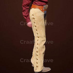 Handmade Western Cowboy Chaps with Fringes, Suede Leather Pant, Mountain Riding Chaps, Rodeo Style Leather Chaps for Men, Durable & Stylish