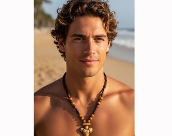 Shark Tooth Necklace Fossil Pendant Gift for Him Prehistoric Ocean Jewelry Tribal Beaded Statement Accessory