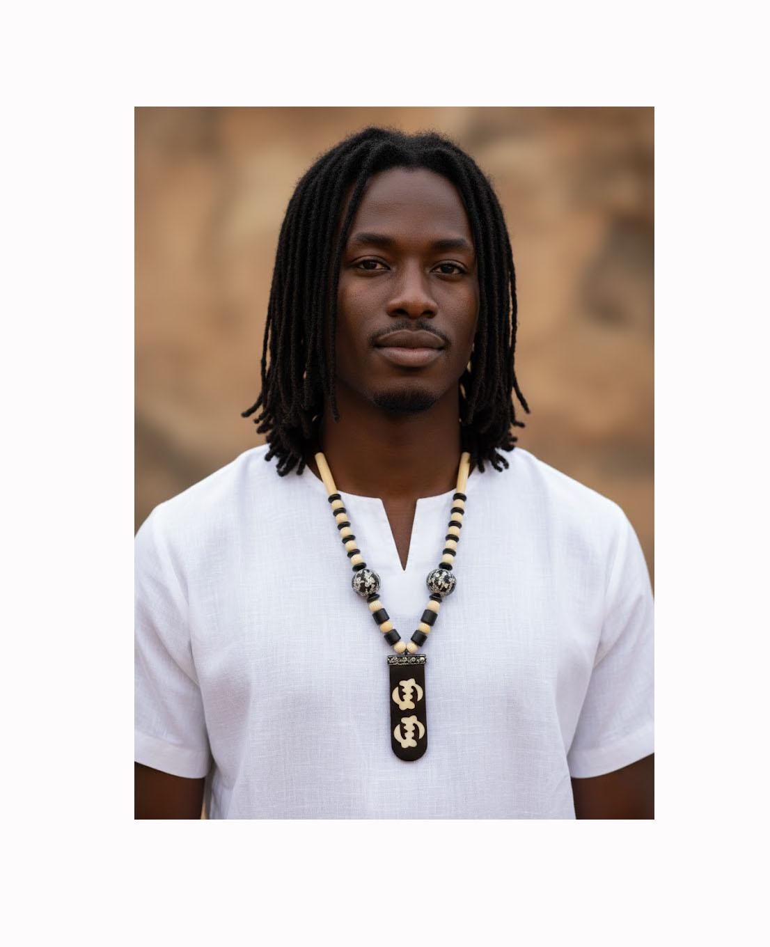 Collier Ras De Cou Ethnique - Double Cordon Cuir Noir Et Argenté - Occasion Africain