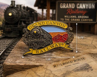 Vintage Railway Pin Grand Canyon Train Enamel Lapel Badge Arizona Souvenir Gift for Railfans Travel Lovers Retro Style