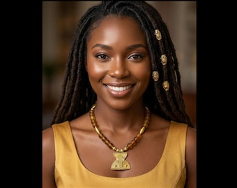 Handmade West African Beaded Necklace Gold Pendant Ethnic Boho Gift