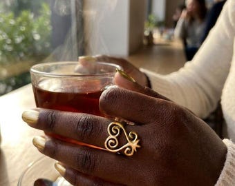 Sankofa Ring Brass Adinkra Jewelry Gift for Her African Symbol Statement Accessory