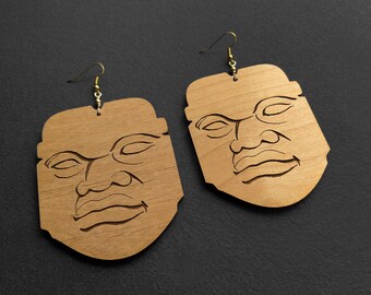 Olmec Head Wood Statement Earrings Tribal Boho Ethnic Jewelry Gift