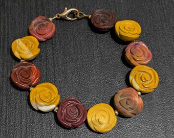 Jasper Stone Bracelet Carved Rose Jewelry Gift for Her Handmade Gemstone Wristwear Boho Statement Accessory