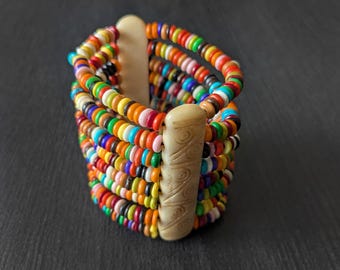 Beaded Bracelet Masai Style Colorful African Tribal Stretch Cuff Gift for Her Handmade Ethnic Statement Jewelry