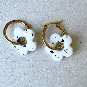 Handmade Polymer Clay Flower Earrings: White & Colorful Hoops