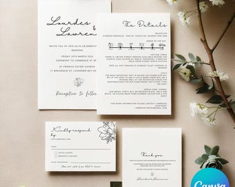 Elegant Wedding Invitation Bundle, Modern Minimalist Design (Digital Download)