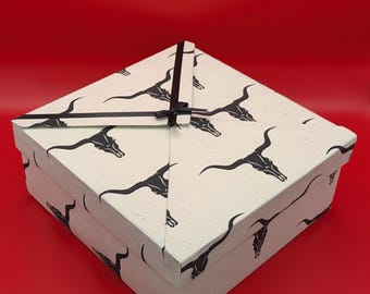 Texas Dallas Cowboys Geschenkbox Magnetdeckel Quadratische Verpackung Western Kuh Thema Stil Schwarz Weiß Longhorn Design Elegant Geschenk Dekorativ