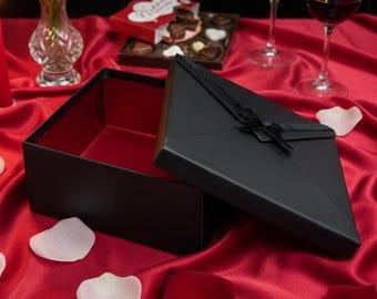 Schwarz Luxus Valentine Geschenkbox Andenken Hochzeit Gunsten Verpackung Elegante Samtband Rot Metallic gefüttert Geschenk Magnetverschluss Design