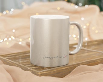 Metallic Kaffeetasse Silber Finish Morgen Ritual Elegantes Accessoire Küche Dekor Tasse mit süßem Spruch Keramik Design Brautgeschenk für Sie
