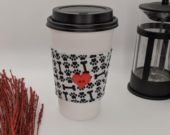 Tierliebhaber Herz Kaffeetasse kuschelige Stoffhülle Heißgetränk Handschutz Wrap Stilvolles Accessoire Dekoratives Design Umweltfreundlich wiederverwendbar
