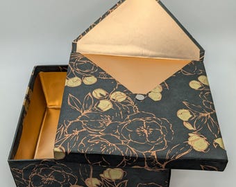 Luxus Geschenkbox Schwarz Kupfer Andenken Magnetischer Behälter Goldpapier ausgekleidet Hochzeit Gunsten Metallic Blumengeschenk Verpackung Elegante Umschlag