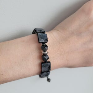 Flat Bead Bracelet, Gray Flat Gemstones Bracelet, Labradorite, Men&#39;s Bracelet, Handmade Jewelry, Jewelry For Men and Women, Gift for Men
