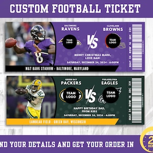 Benutzerdefinierte Fußballtickets, Überraschungsgeschenk Fußballticket, Fußballticket, Fußballspiel Stub, personalisiertes Sport Fußballticket, NFL Ticket