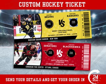 Custom Hockey Tickets, Surprise Gift Hockey Tickets, Customized Ticket, Hockey Game Gift Ticket, Sports Tickets, Personalized Ticket, Hockey