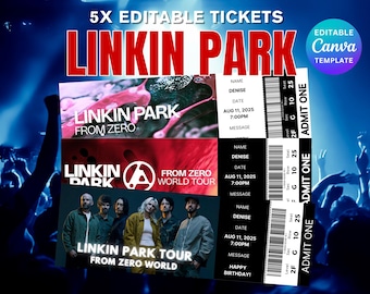 Bearbeitbar Linkin Park Von Zero World Tour 2025, bearbeitbare Konzertkartenvorlagen, Geschenkandenken-Karte, Souvenirkarte, digitaler Download