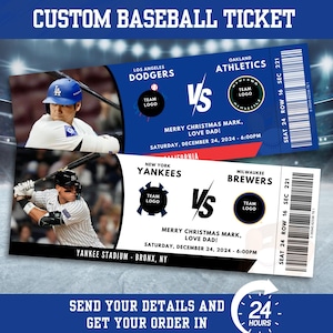 Benutzerdefinierte Baseballtickets, Überraschungsgeschenk Baseballtickets, maßgeschneiderte Tickets, Baseballgeschenkticket, Sporttickets, personalisiertes Ticket