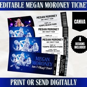 Bearbeitbare Megan Moroney Konzertkartenvorlage, bearbeitbare Konzertkartenvorlagen, bin ich in Ordnung? Tour, Ticket Geschenkandenken, individuelles Andenken