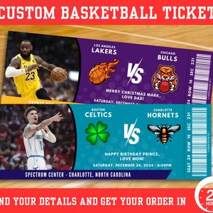 Benutzerdefinierte Basketball Tickets, Überraschungsgeschenk Basketball Tickets, maßgeschneiderte Tickets, Basketball Geschenkticket, Sporttickets, personalisiertes Ticket