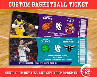 Custom Basketball Tickets, Surprise Gift Basketball Tickets, Customized Tickets, Basketball Gift Ticket, Sports Tickets, Personalized Ticket