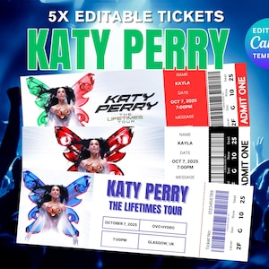 Bearbeitbare Katy Perry Konzertkartenvorlage, bearbeitbare Konzertkartenvorlagen, Katy Perry The Lifetimes Tour Souvenir Ticket, Andenken Geschenk