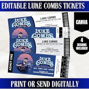 Bearbeitbare Luke Combs Konzertkartenvorlage, bearbeitbare Konzertkartenvorlagen, Luke Combs Tour, Ticket-Geschenkandenken, Canva-Kartenvorlage