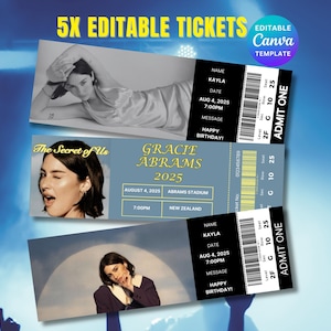 Bearbeitbare Gracie Abrams Konzertkartenvorlage, bearbeitbare Konzertkartenvorlagen, Gracie Abrams Ticket Geschenkandenken, Canva bearbeitbare Gracie