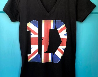 1D V-Neck T-Shirt, One Direction V-Neck T-Shirt, 1D Union Jack Tee, One Direction Union Jack V-Neck T-Shirt, 1D British V-Neck
