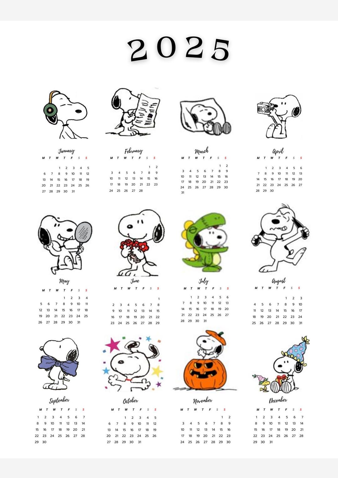 Calendar 2025 Png, Calendar Snoopy, Snoopy Calendar, Transparent Background, Printable Calendar, Instant Download, Sublimation Image, PNG - Etsy