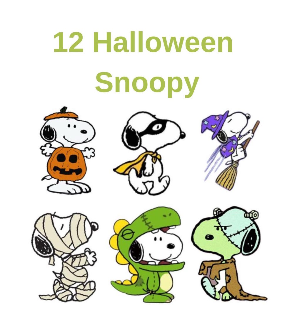 12 Halloween Snoopy,Halloween Snoopy Design Set - 12 Unique Digital Illustrations For T-Shirts, Mugs, And More - 300 Dpi High Resolution Fashion24Hs