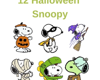 Halloween Snoopy Designs, 12 Unique Illustrations (300 DPI) (Digital Download)