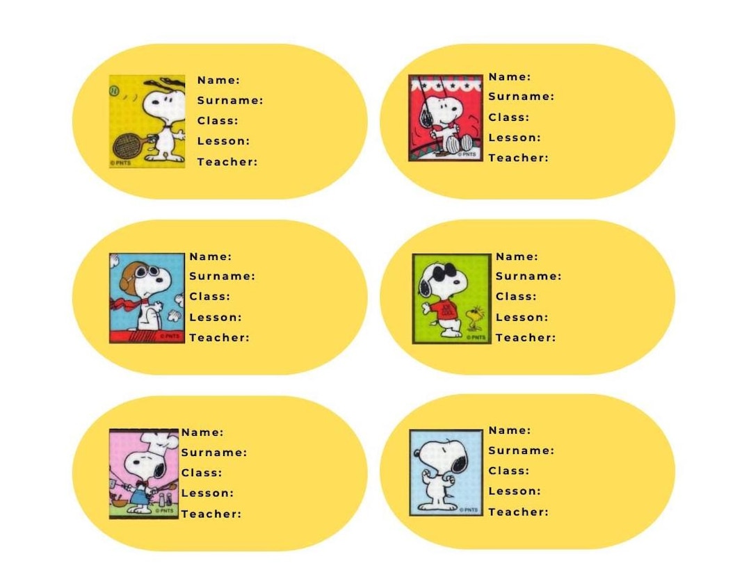 Snoopy Notebook Labels, Printable Stickers (PDF) - Etsy UK