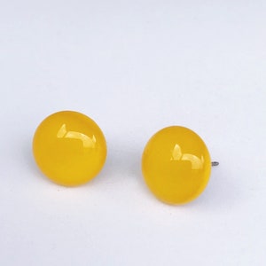 Yellow Fused Glass Stud Earrings image 1